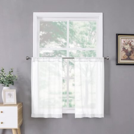 Sheer tier curtains, linen textured, light filtering, rod pocket, set of 2.