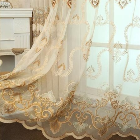 European-Style Floral Embroidered Sheer Curtain