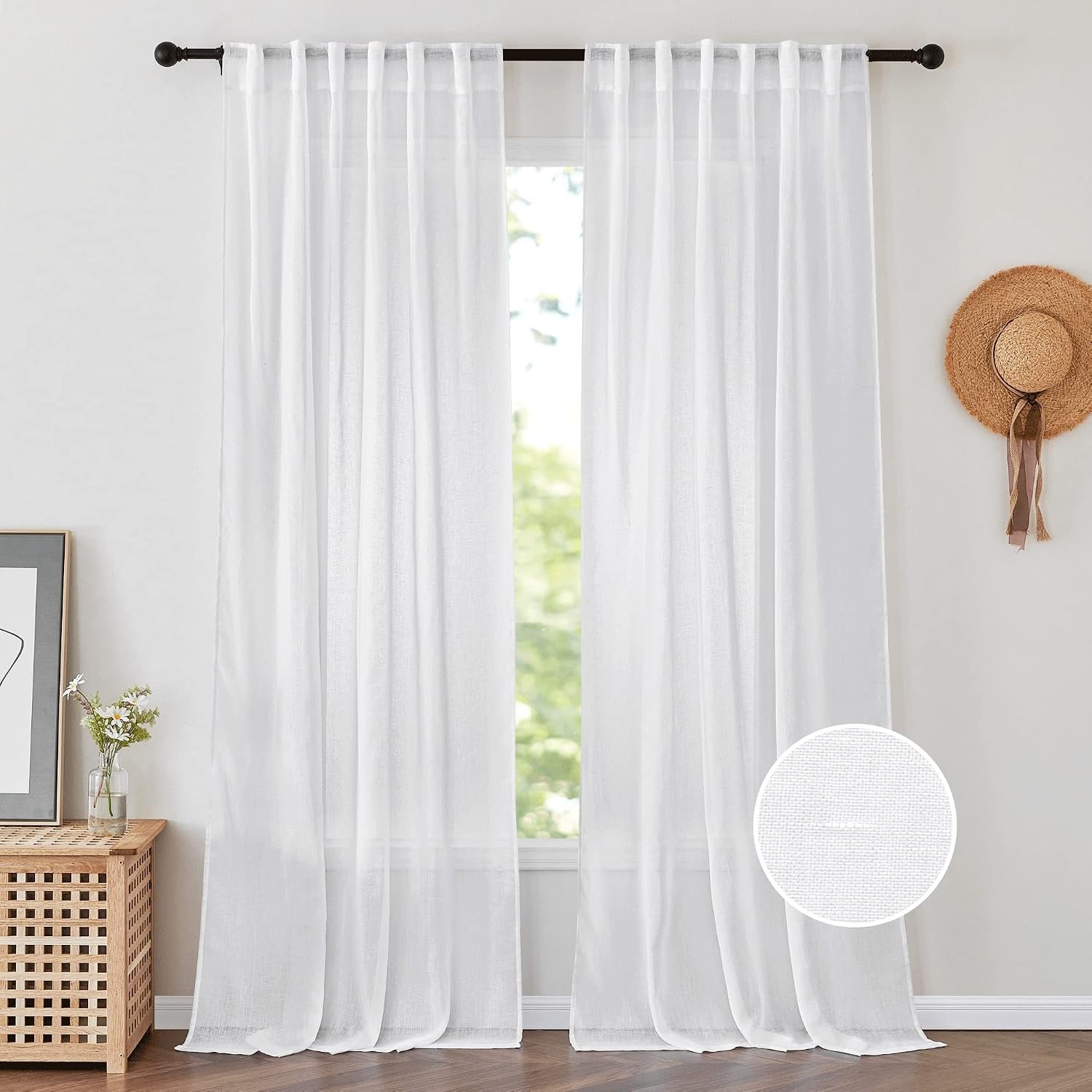 Floor-length sheer double-panel curtains, simple and translucent home decor window treatment
