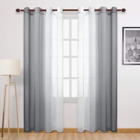 Faux linen ombre sheer curtains, gradient, grommet, set of 2.