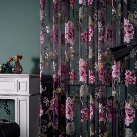 Purple Vintage Floral Organza Sheer Curtain