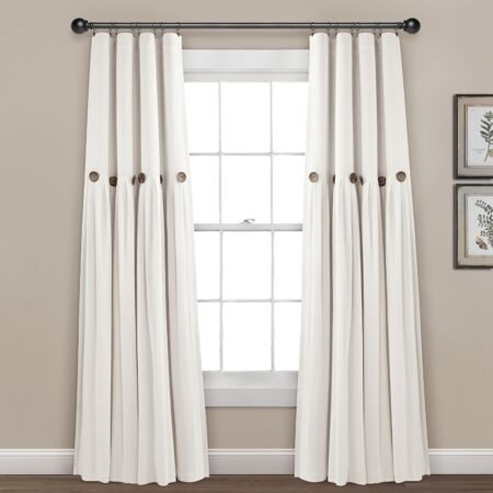 Contrasting color button design pastoral cotton and linen single curtain, retro country style fabric curtain, living room, bedroom, and dining room decorative curtain