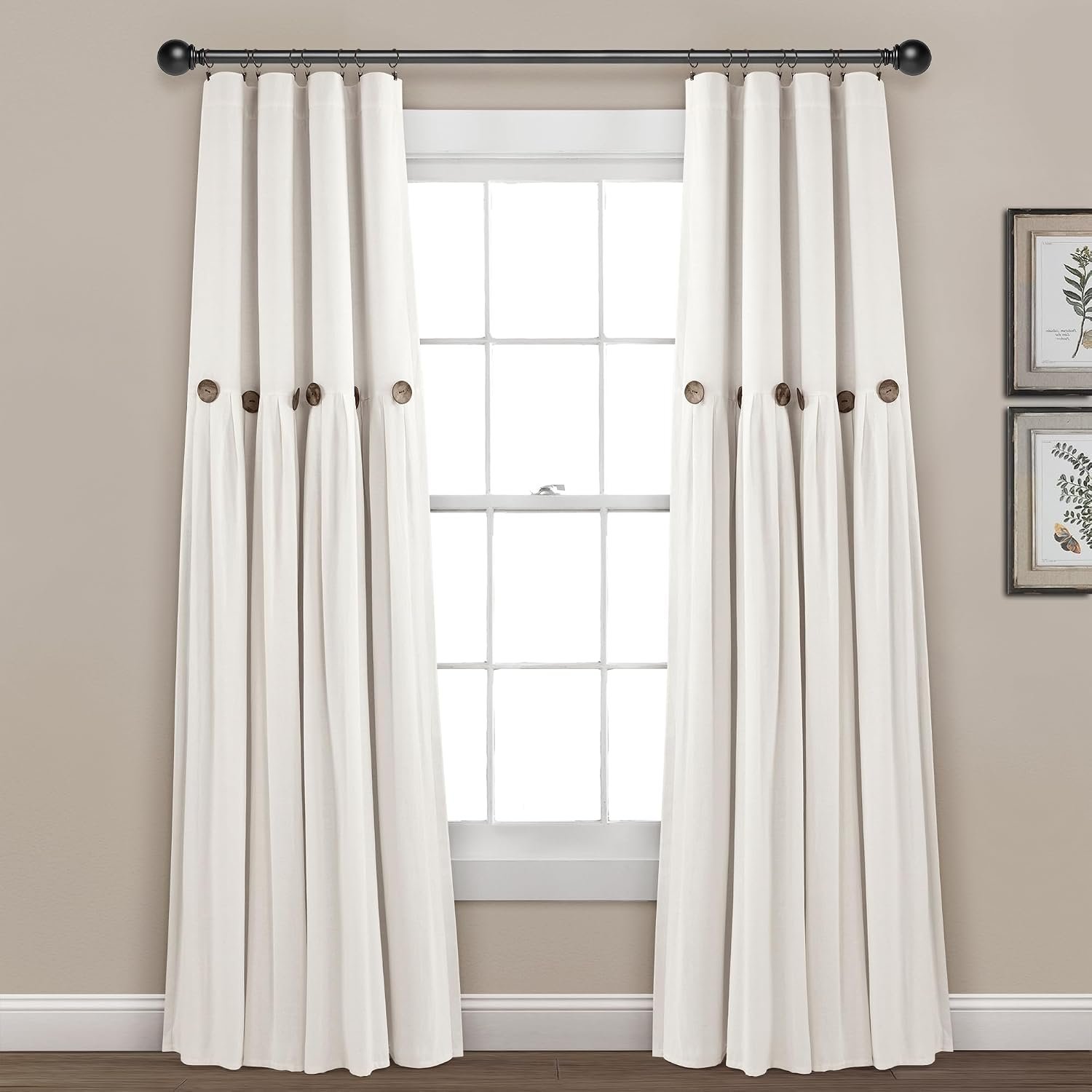 Contrasting color button design pastoral cotton and linen single curtain, retro country style fabric curtain, living room, bedroom, and dining room decorative curtain