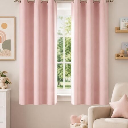 Blush pink blackout curtains, thermal insulated, grommet, noise reducing, set of 2.