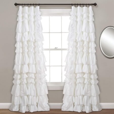 Light filtering window curtain, ruffled, single panel.