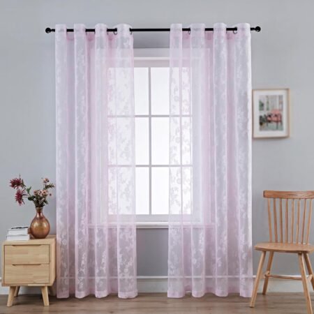 Pink Elegant Lace Sheer Curtain