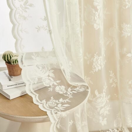 Lace sheer curtains, Victorian floral, light filtering, rod pocket, set of 2.