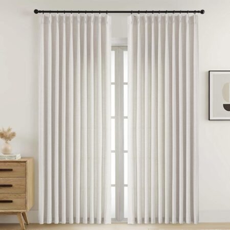 Wide pleated soft-light curtains, double-panel, floor-to-ceiling window and door decoration.