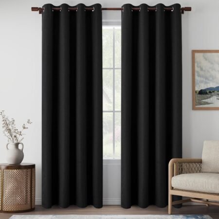 Solid-color cotton-linen blackout curtains (2-panel set); double-layered for light blocking, temperature control, and sound insulation; ideal for bedrooms, guest rooms, and game rooms.