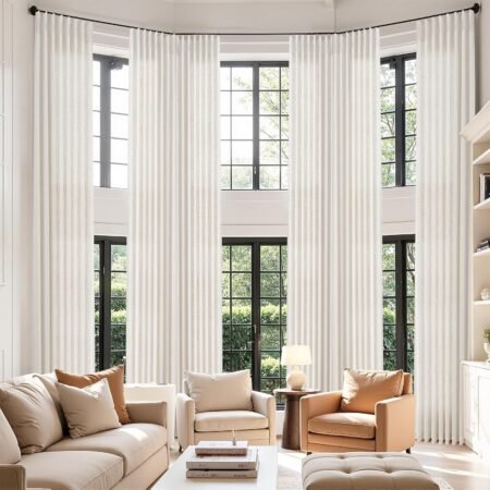 Extra-long pleated sheer curtains, decorative curtains for high-rise spaces and floor-to-ceiling windows.