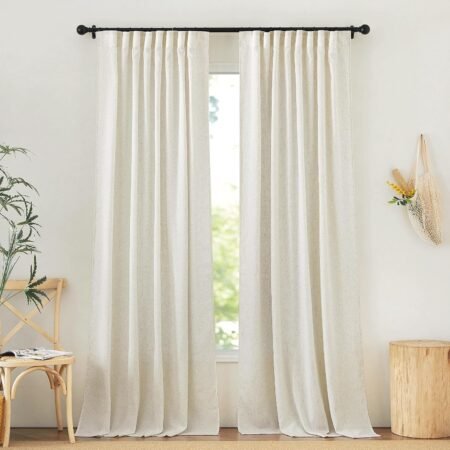 Textured cotton and linen soft light curtain set (two pieces), pleated double-hanging privacy fabric curtain, pastoral bedroom and living room versatile window decoration