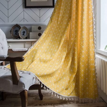 Single-piece cotton-linen semi-transparent blackout perforated fabric curtains, light-reflecting, simple decorative window coverings for living rooms.