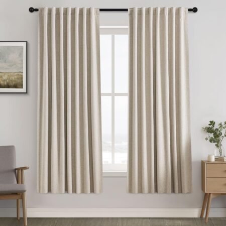 Short cotton-linen blackout curtain set (2 panels); dual-hanging style, thermal-insulating and noise-reducing; versatile minimalist soft furnishing