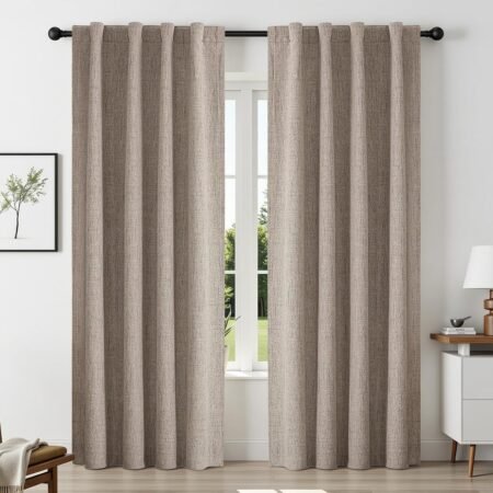 Original texture cotton and linen blackout curtain set (two pieces), back buckle rod bag dual-use long fabric curtain, living room and bedroom temperature-regulating light-blocking soft furnishing