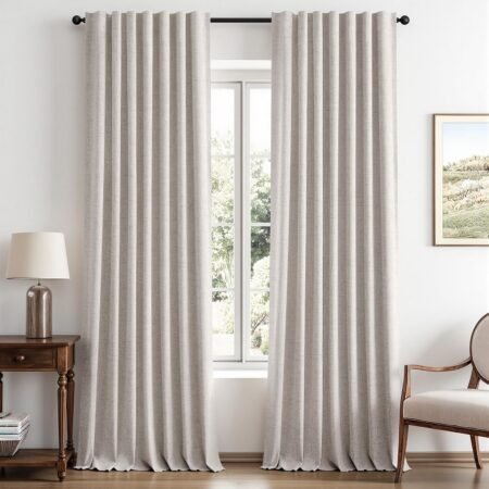 Quiet luxury solid-color beige cotton-linen blackout curtains (2-panel set). Dual-style header thermal-insulating blackout fabric curtains; minimalist, elegant decor for living rooms and bedrooms