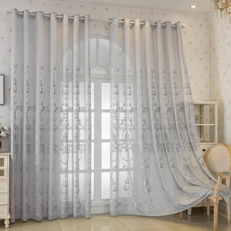 Grey Bohemian Embroidered Lace Sheer Curtain