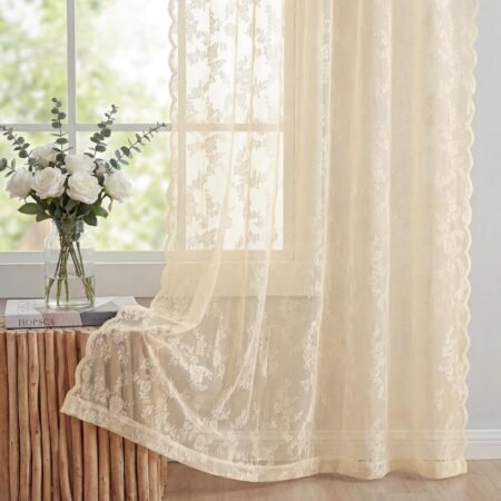 Beige Bohemian Floral Lace Sheer Curtain