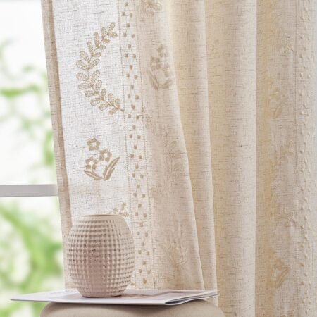 Floral embroidered decorative curtains, double-panel, warm country style window decoration.