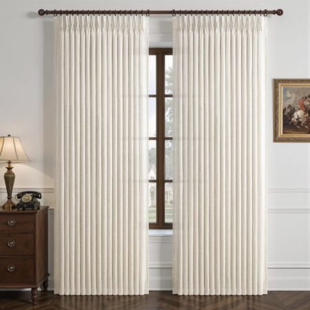 Pleated soft-light double-panel curtains, creamy light and airy home decor window treatment