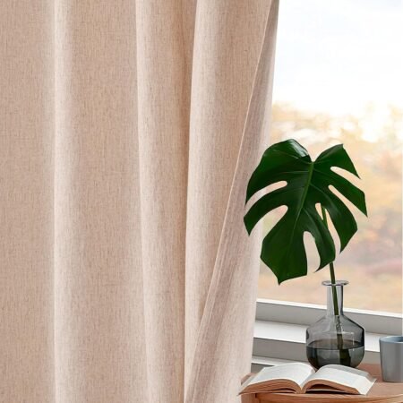 Lightweight Linen-Textured Cotton-Linen Curtain Two-Piece Set, Long Soft Light Breathable Fabric Curtain, Versatile Natural Texture Window Clothing for Living Room and Bedroom