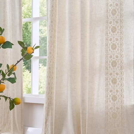 Retro floral embroidered double-panel curtains, pastoral style home decor window treatment