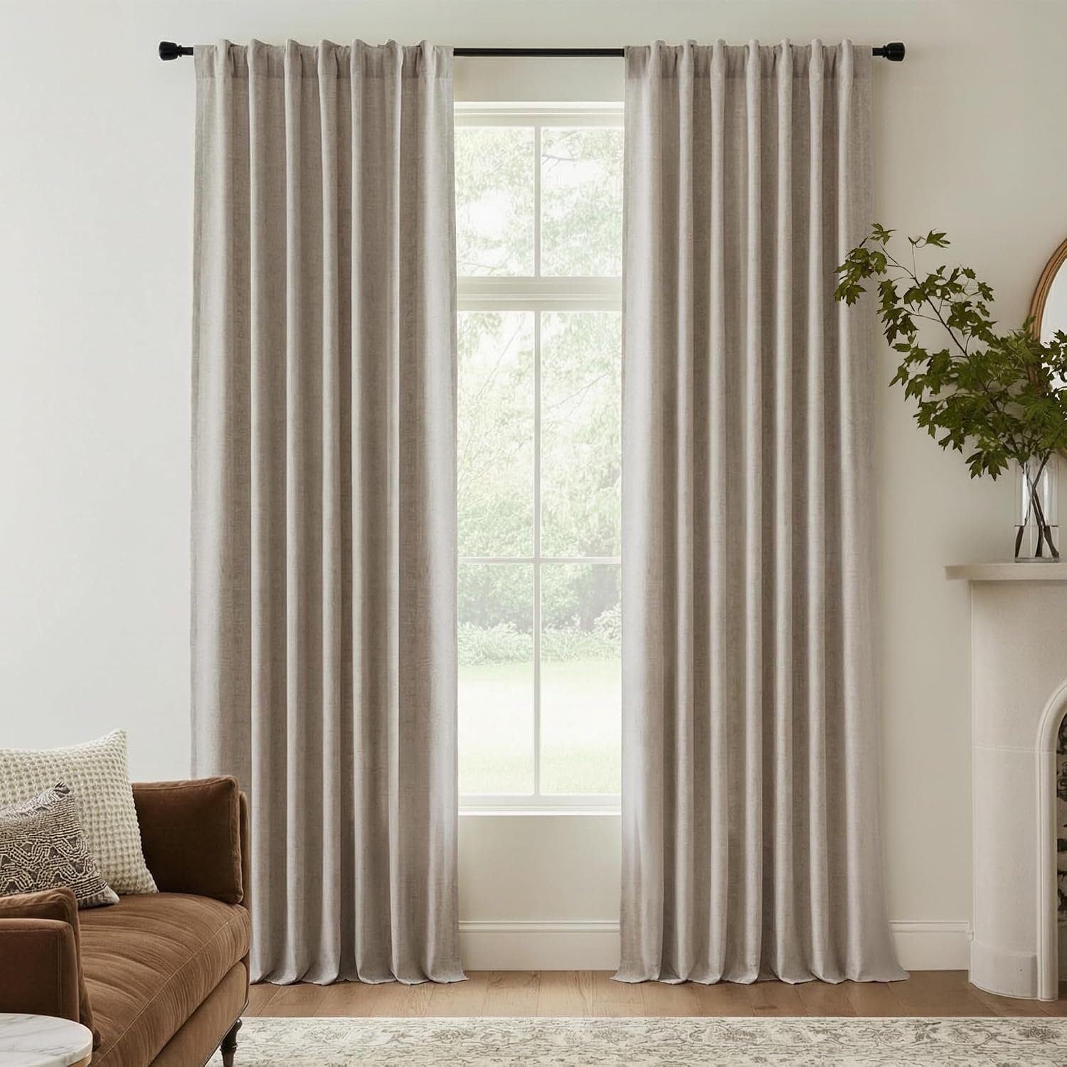 Beige blackout double-panel curtains, living room/bedroom blackout window treatment