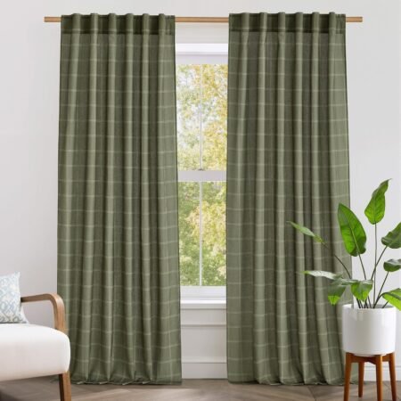 Linen plaid curtains, gingham, light filtering, rod pocket back tab, set of 2.