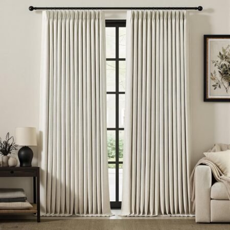 Pleated blackout double-panel curtains, high drape blackout window treatment
