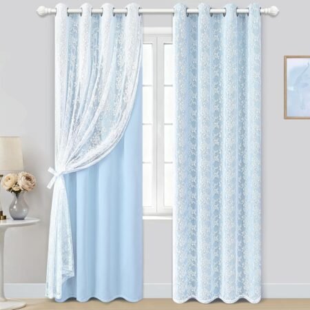 Double layer blackout curtains with tiebacks, thermal insulation, grommet, set of 2.