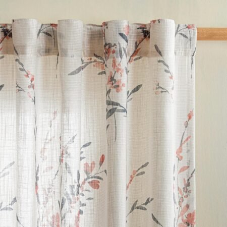 Light filtering sheer curtains, floral printed, vintage farmhouse style, set of 2.