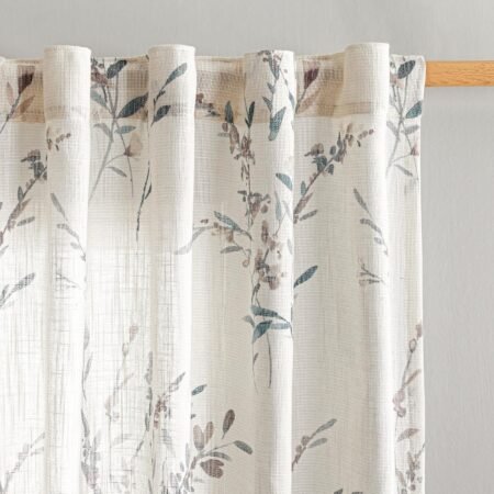Sheer curtains, linen blended, light filtering privacy, floral printed, set of 2.
