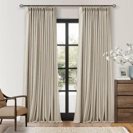 Double-panel beige blackout pleated curtains, bedroom and living room blackout window coverings