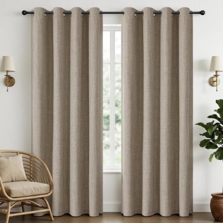 Textured cotton and linen blackout perforated curtain set (two pieces), temperature-regulating light-blocking living room and bedroom fabric soft furnishing, thick light-blocking home window decoration