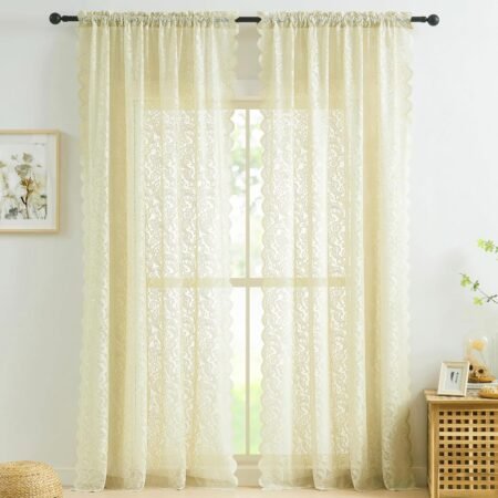 Ivory Vintage Floral Lace Sheer Curtain