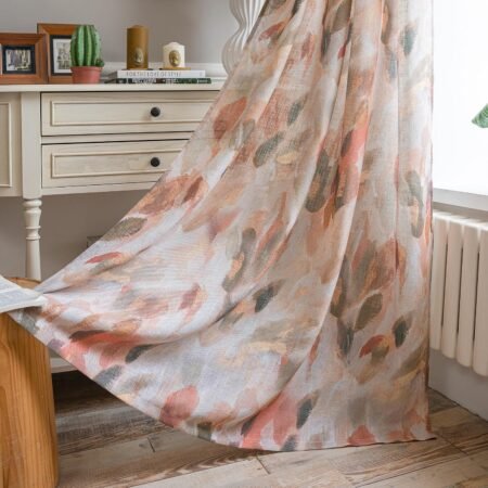 Light filtering curtains, floral linen, privacy protect, grommet, set of 2.