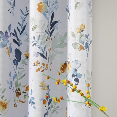 Room darkening curtains, floral, thermal insulated, light blocking, grommet, set of 2.